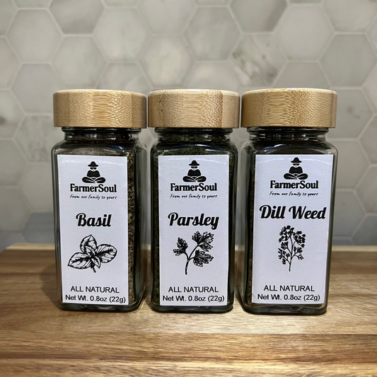 Dried Cooking Herbs Set Basil, Parsley, and Dill in Glass Jar with Bamboo Lid | Culinary Herb | Premium Quality