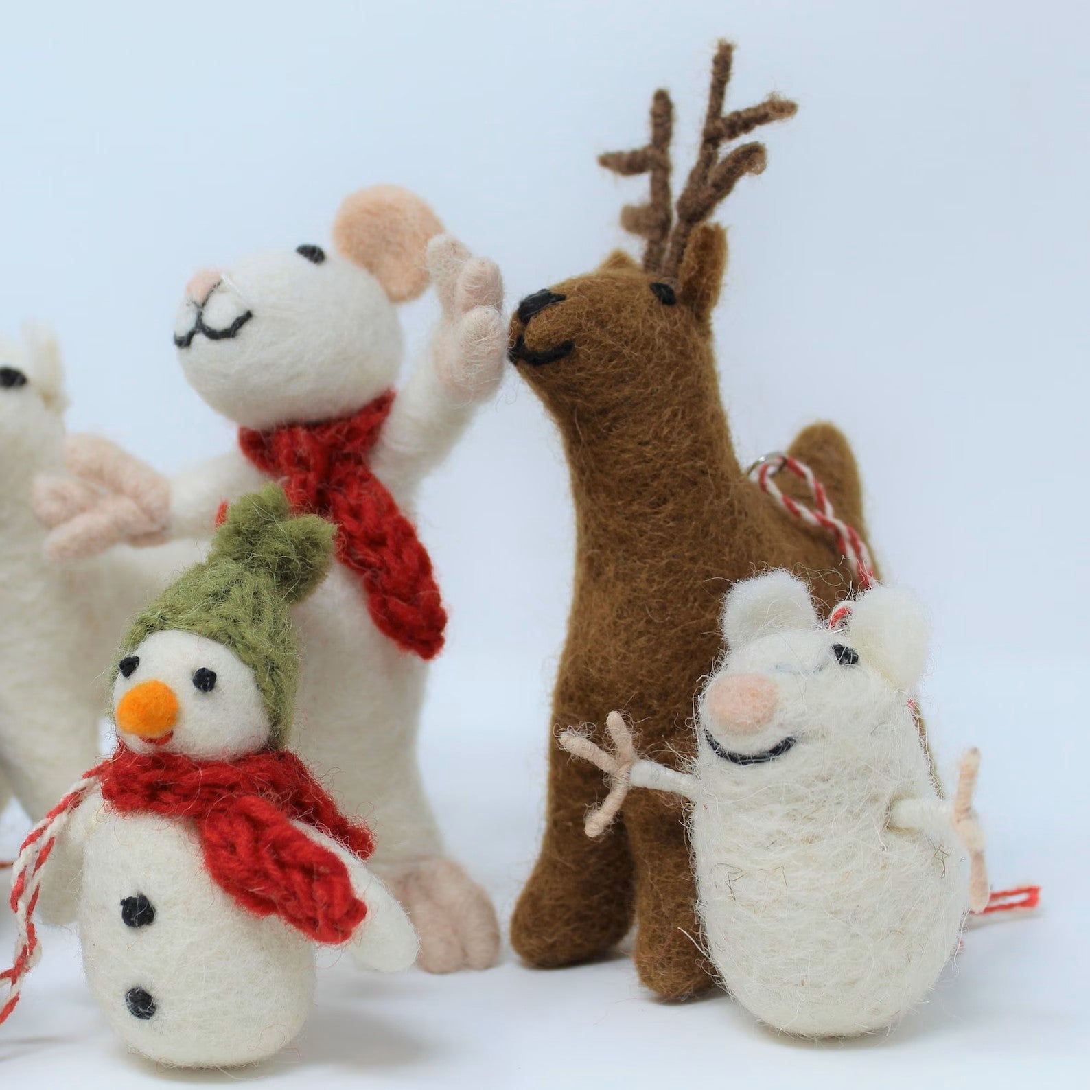 Felt Wool Christmas Ornament Classic Brother Mouse Animal Collection (7pcs)