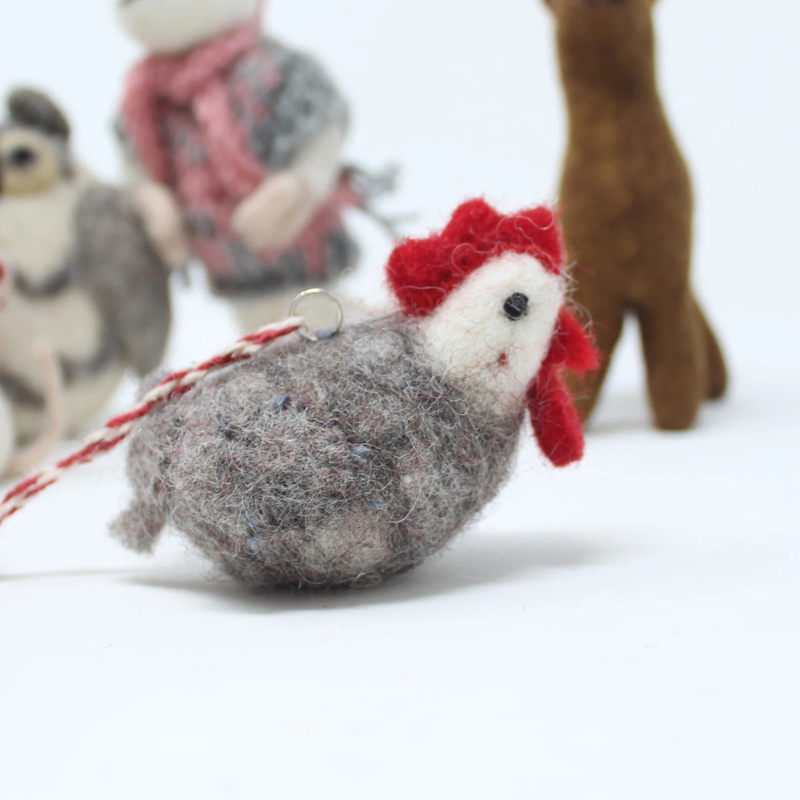 Felt Wool Christmas Ornament - Mouse on Sled Collection (7pcs)