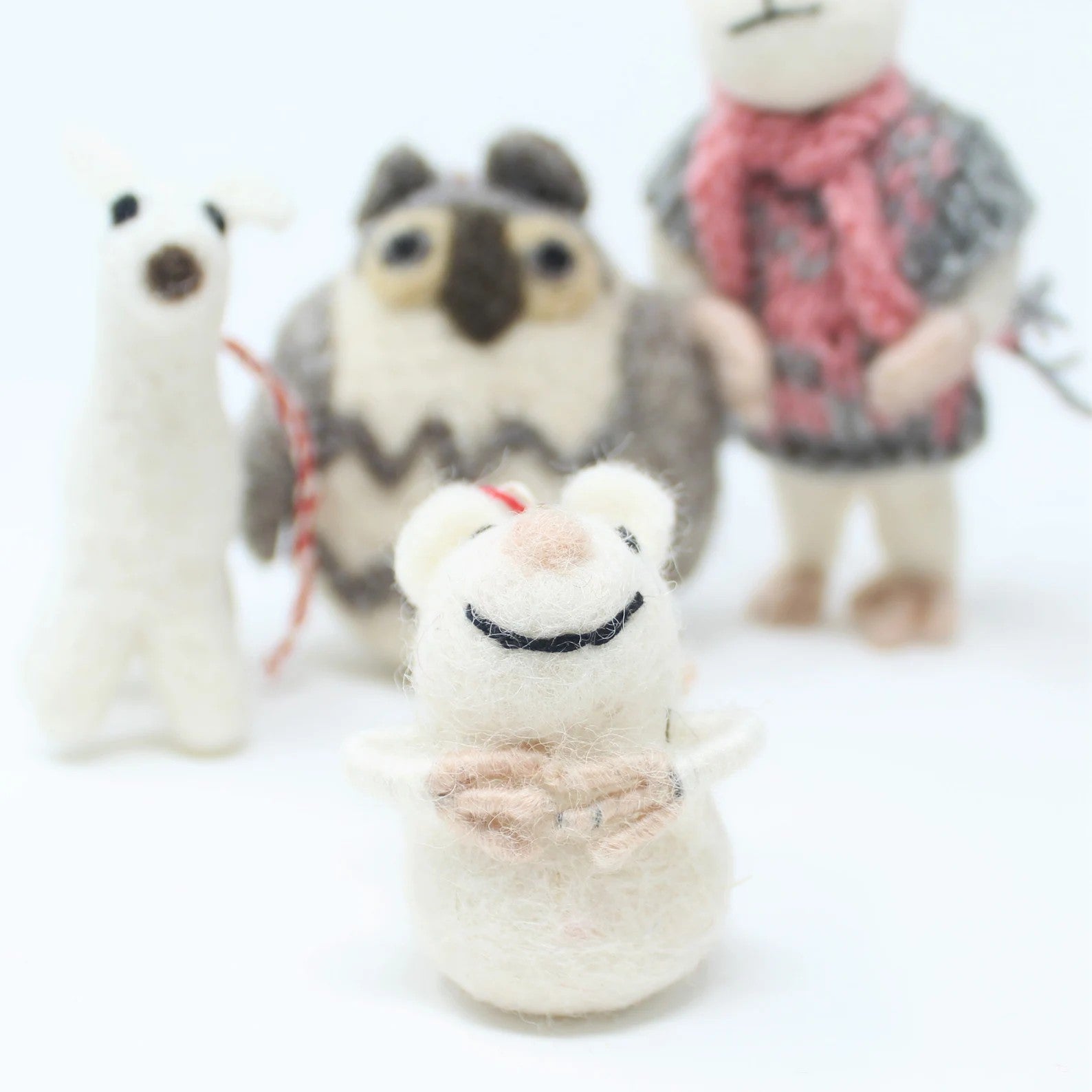 Felt Wool Christmas Tree Ornaments Mouse Sister Collection (7pcs)