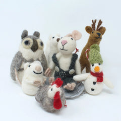 Felt Wool Christmas Ornament - Mouse on Sled Collection (7pcs)