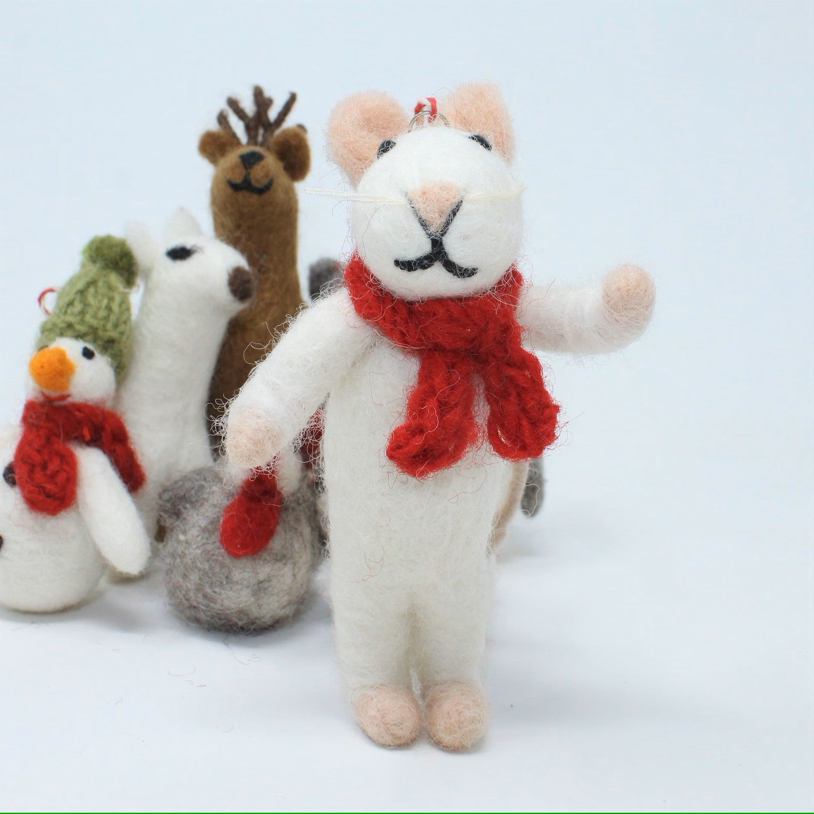 Felt Wool Christmas Ornament Classic Brother Mouse Animal Collection (7pcs)