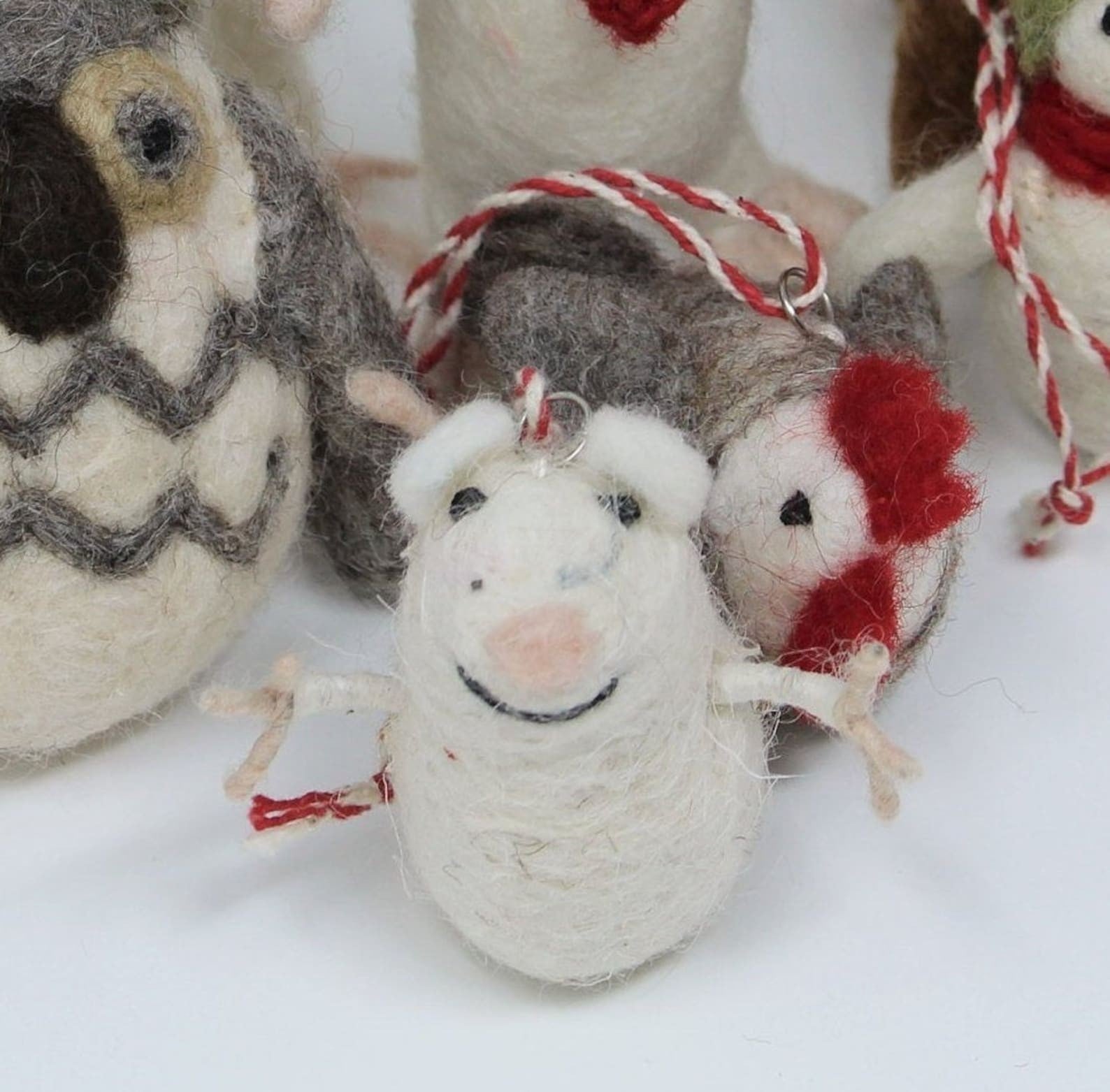 Felt Wool Christmas Ornament Classic Brother Mouse Animal Collection (7pcs)