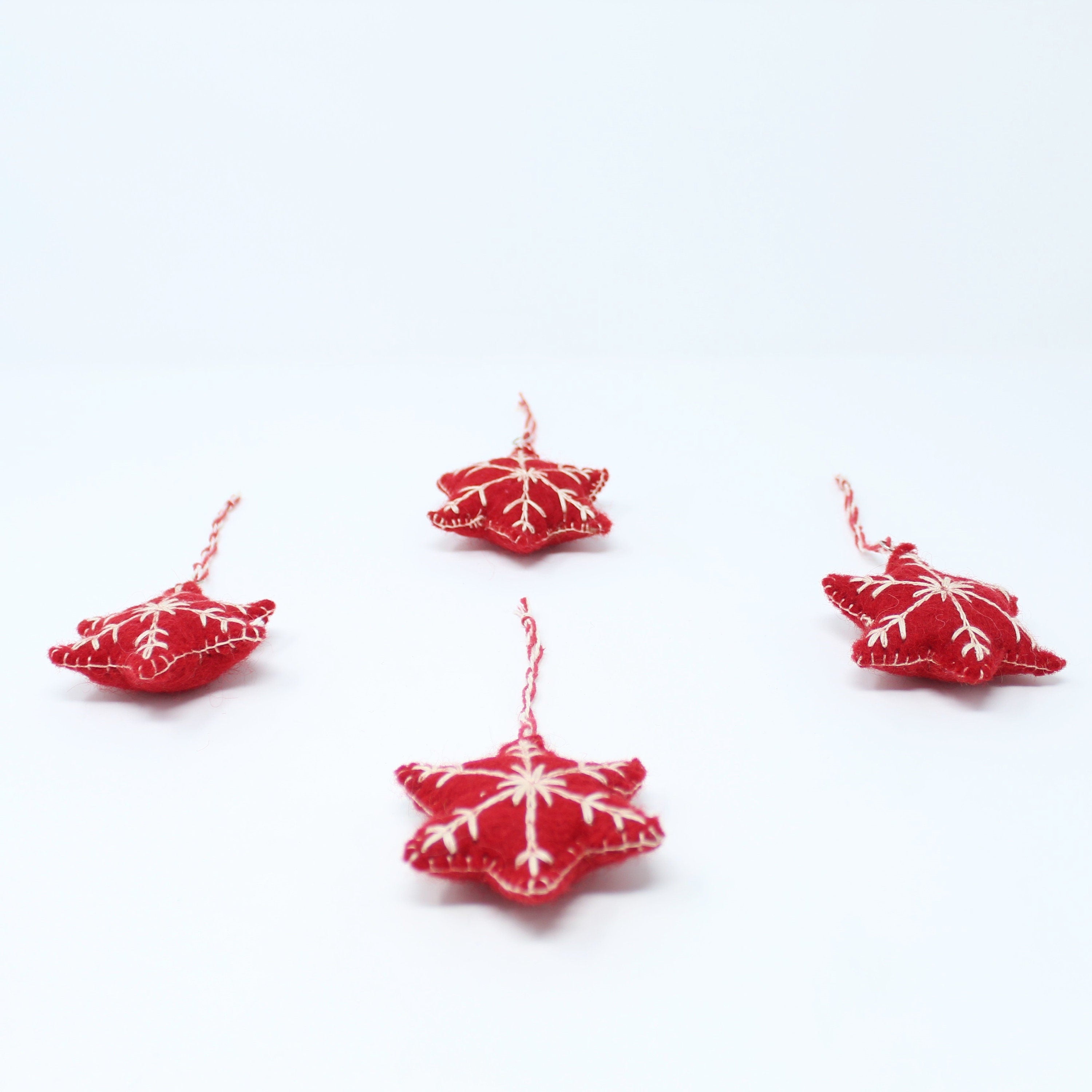 Felt Ornaments, Red Snowflakes - Pack of 6 Christmas Ornaments - Felt Wool Ornaments Collection - Felt Christmas Tree Ornaments