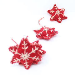 Felt Ornaments, Red Snowflakes - Pack of 6 Christmas Ornaments - Felt Wool Ornaments Collection - Felt Christmas Tree Ornaments