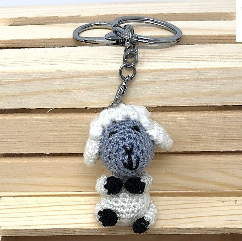 Crochet White Lamb Keychain - Crochet Amigurumi Sheep gift - Crochet Animal Bag Charm and Companion