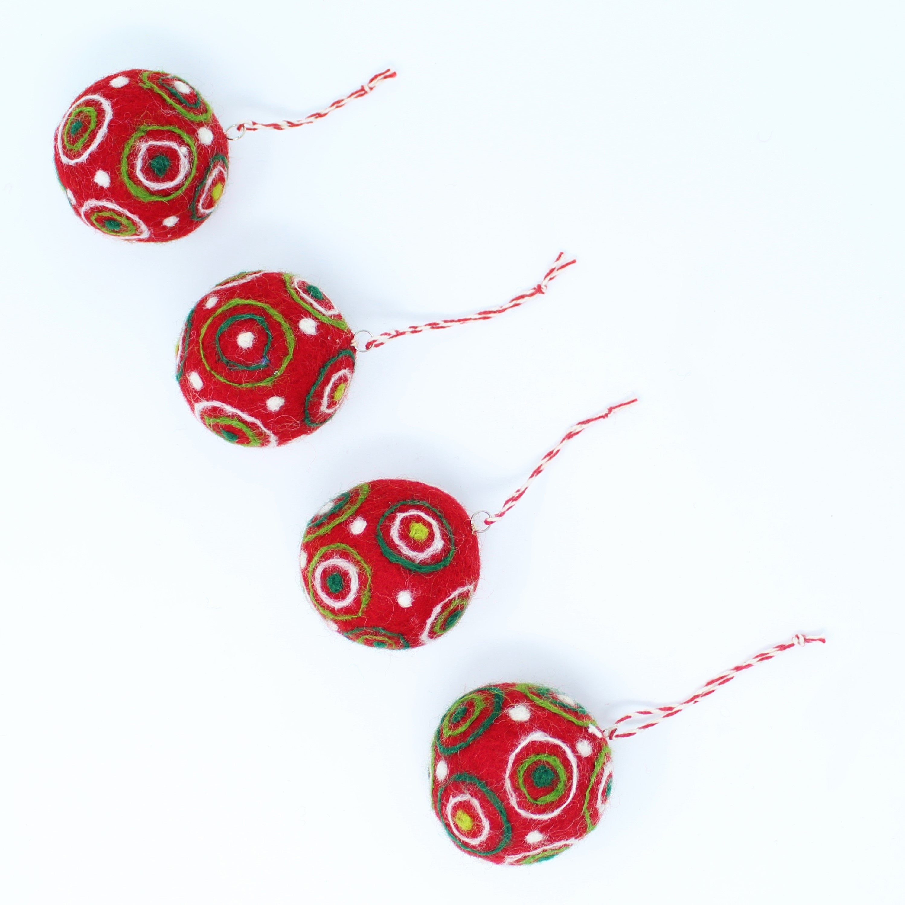 Felt Wool Red Balls - Felted Christmas Tree Ornaments - Handmade from Eco-friendly dyes and 100% Wool - Fair Trade Certified Set of 6