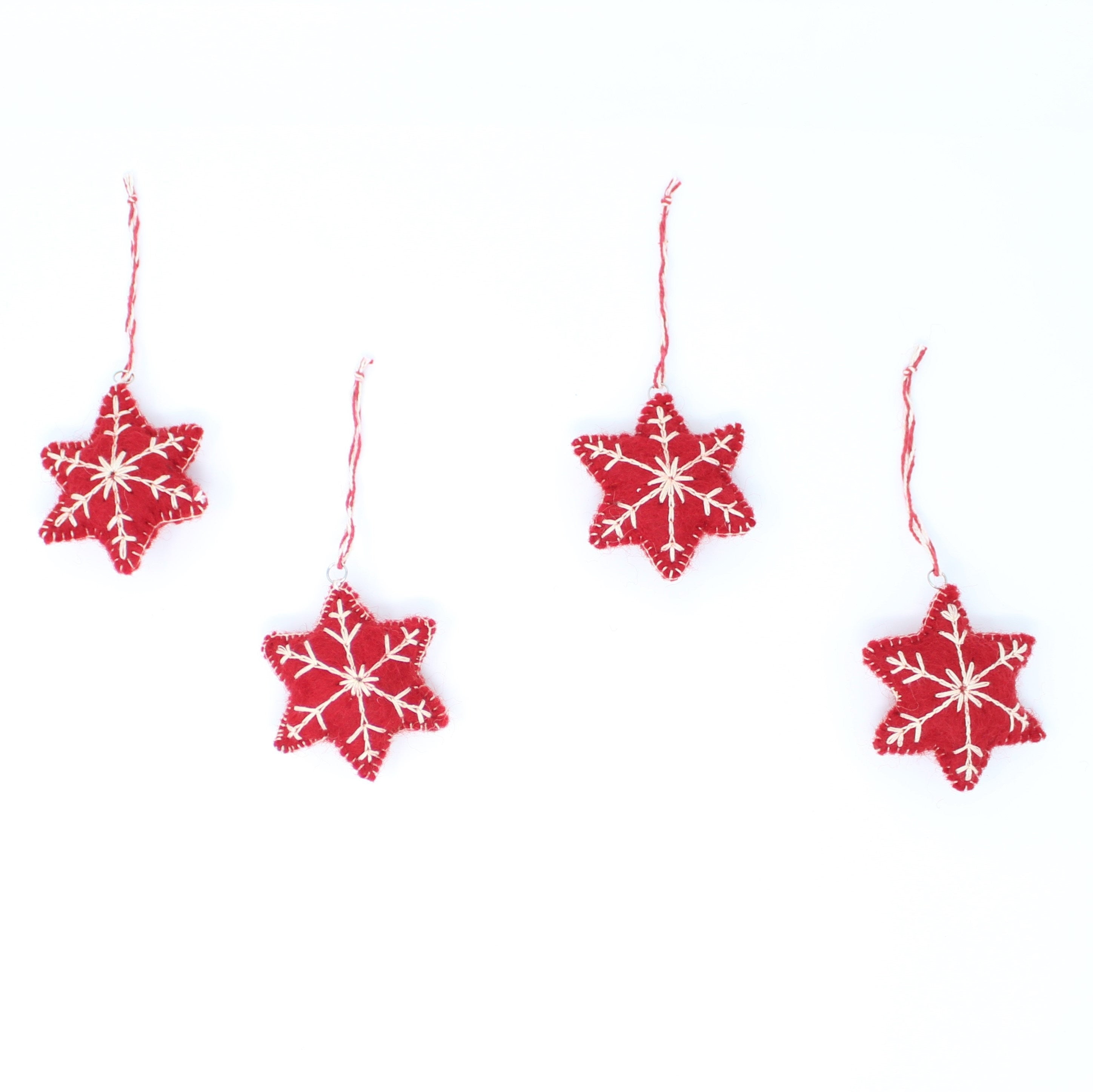 Felt Ornaments, Red Snowflakes - Pack of 6 Christmas Ornaments - Felt Wool Ornaments Collection - Felt Christmas Tree Ornaments