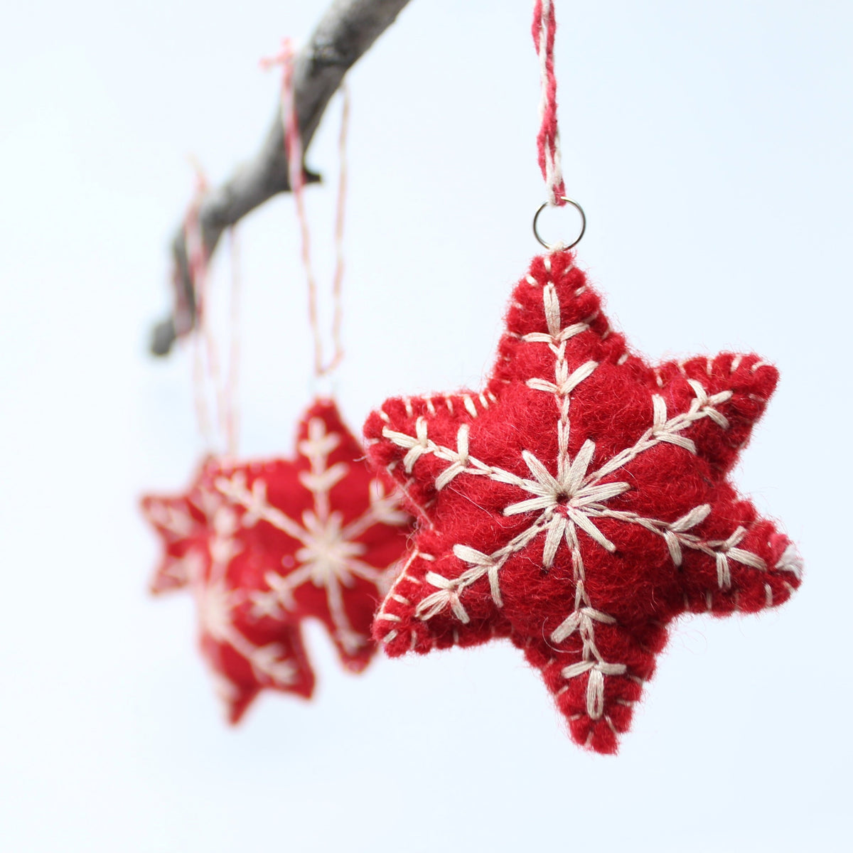 Felt Ornaments, Red Snowflakes - Pack of 6 Christmas Ornaments - Felt Wool Ornaments Collection - Felt Christmas Tree Ornaments