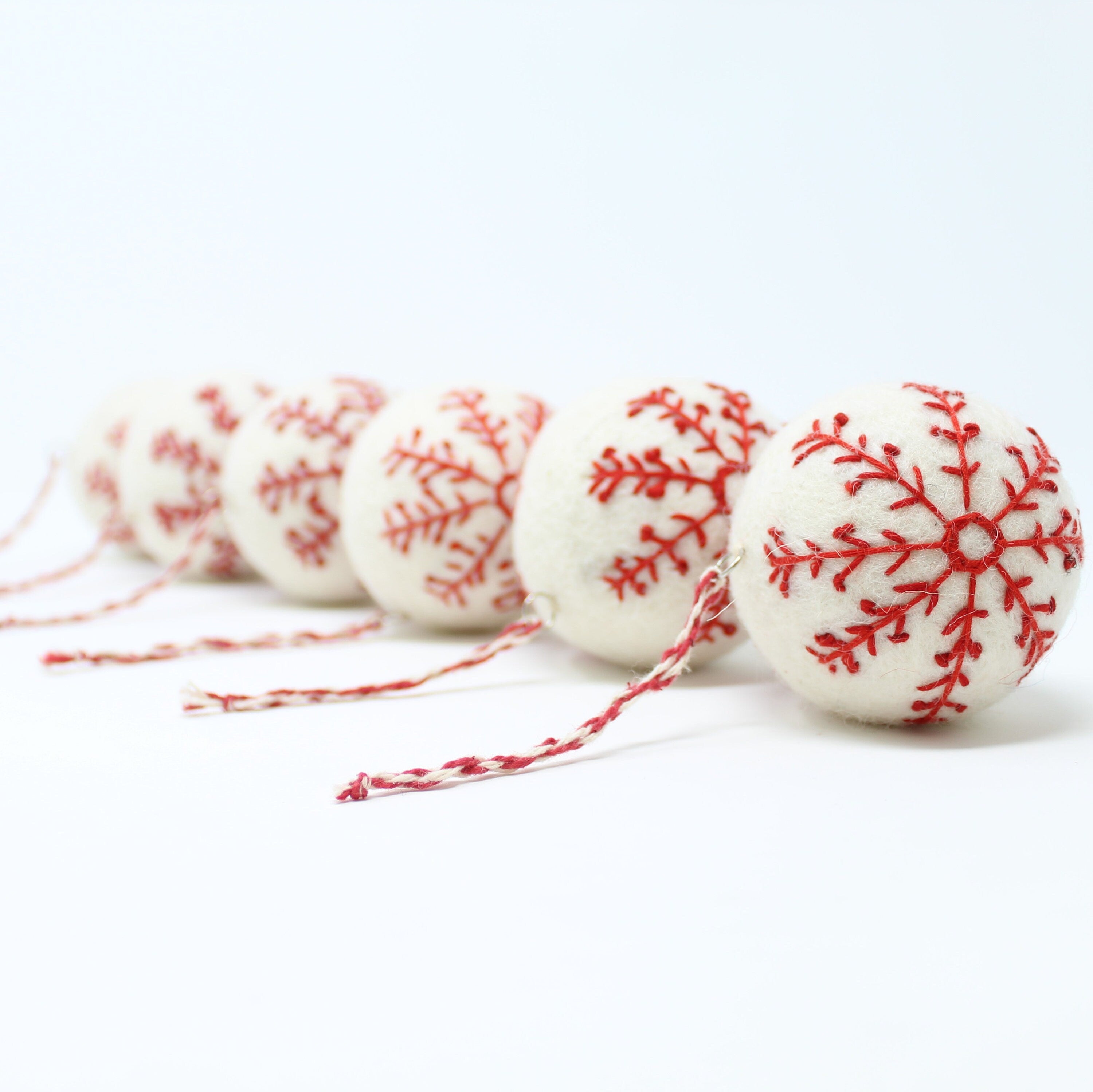 Felt Wool White Ball Star- Pack of 6 Christmas Tree Ornaments - Handmade from Eco-friendly dyes and 100% Wool - Fair Trade Certified