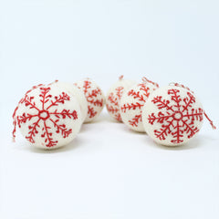 Felt Wool White Ball Star- Pack of 6 Christmas Tree Ornaments - Handmade from Eco-friendly dyes and 100% Wool - Fair Trade Certified