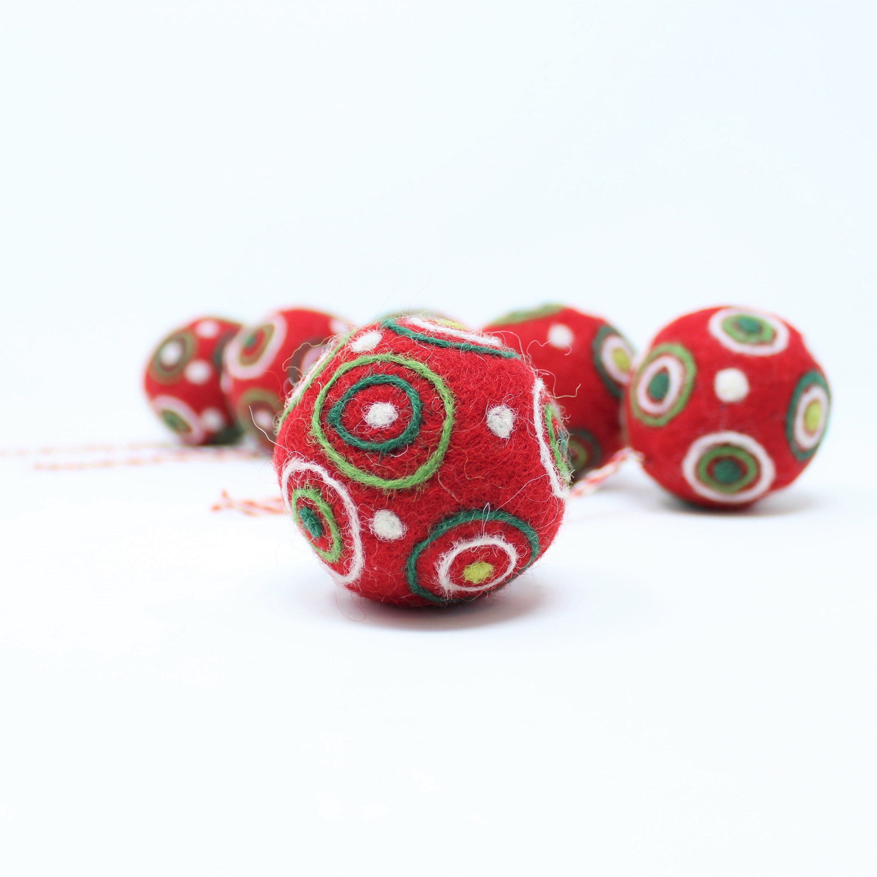 Felt Wool Red Balls - Felted Christmas Tree Ornaments - Handmade from Eco-friendly dyes and 100% Wool - Fair Trade Certified Set of 6