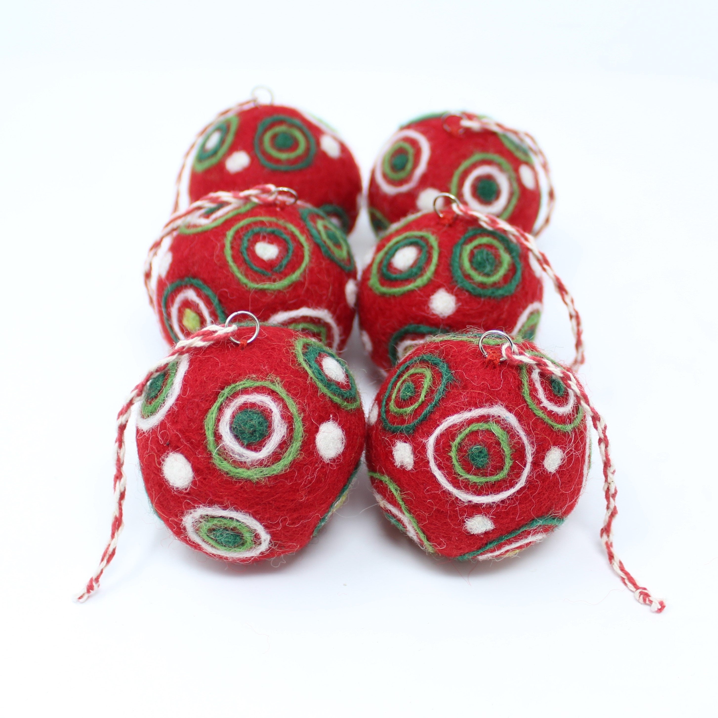 Felt Wool Red Balls - Felted Christmas Tree Ornaments - Handmade from Eco-friendly dyes and 100% Wool - Fair Trade Certified Set of 6