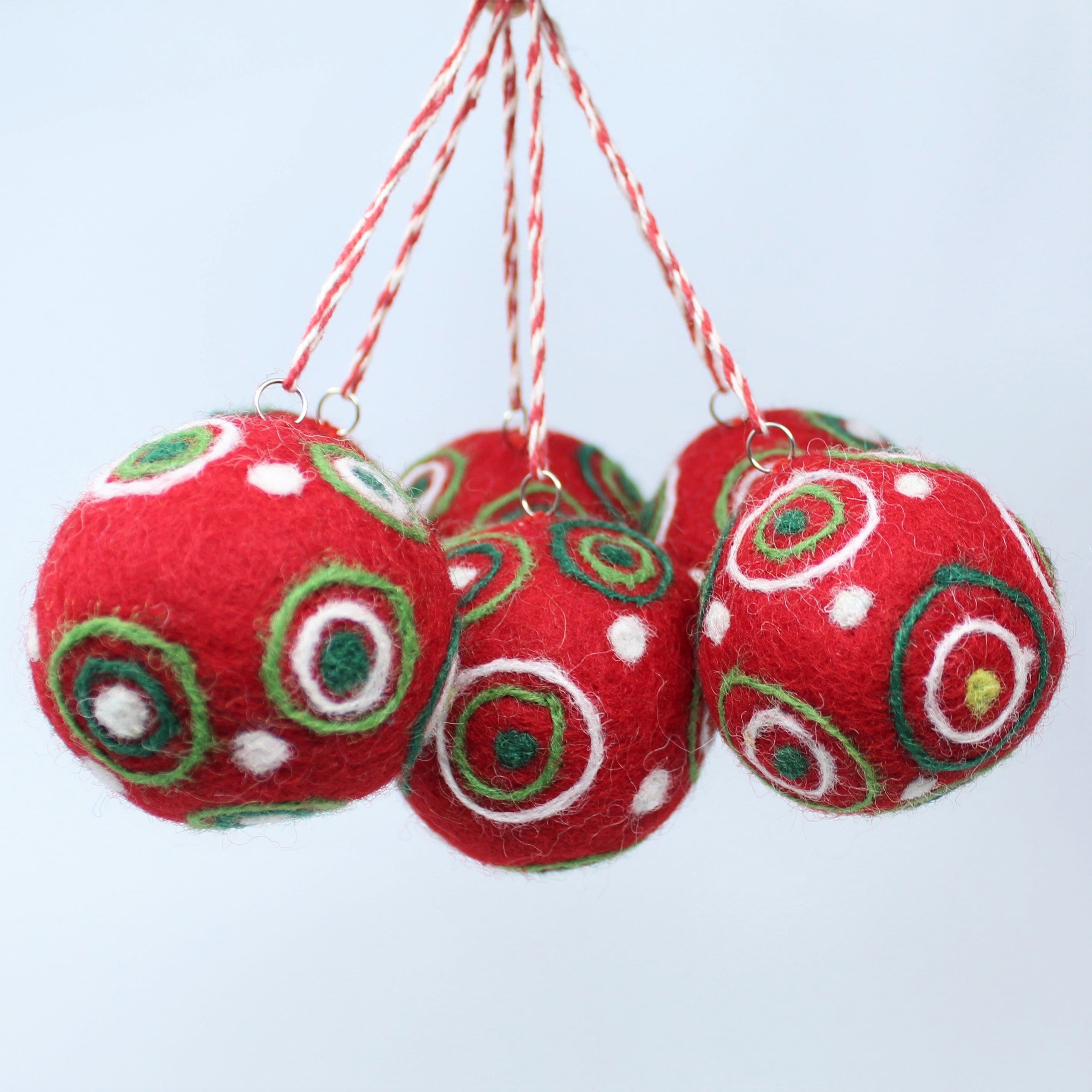 Felt Wool Red Balls - Felted Christmas Tree Ornaments - Handmade from Eco-friendly dyes and 100% Wool - Fair Trade Certified Set of 6