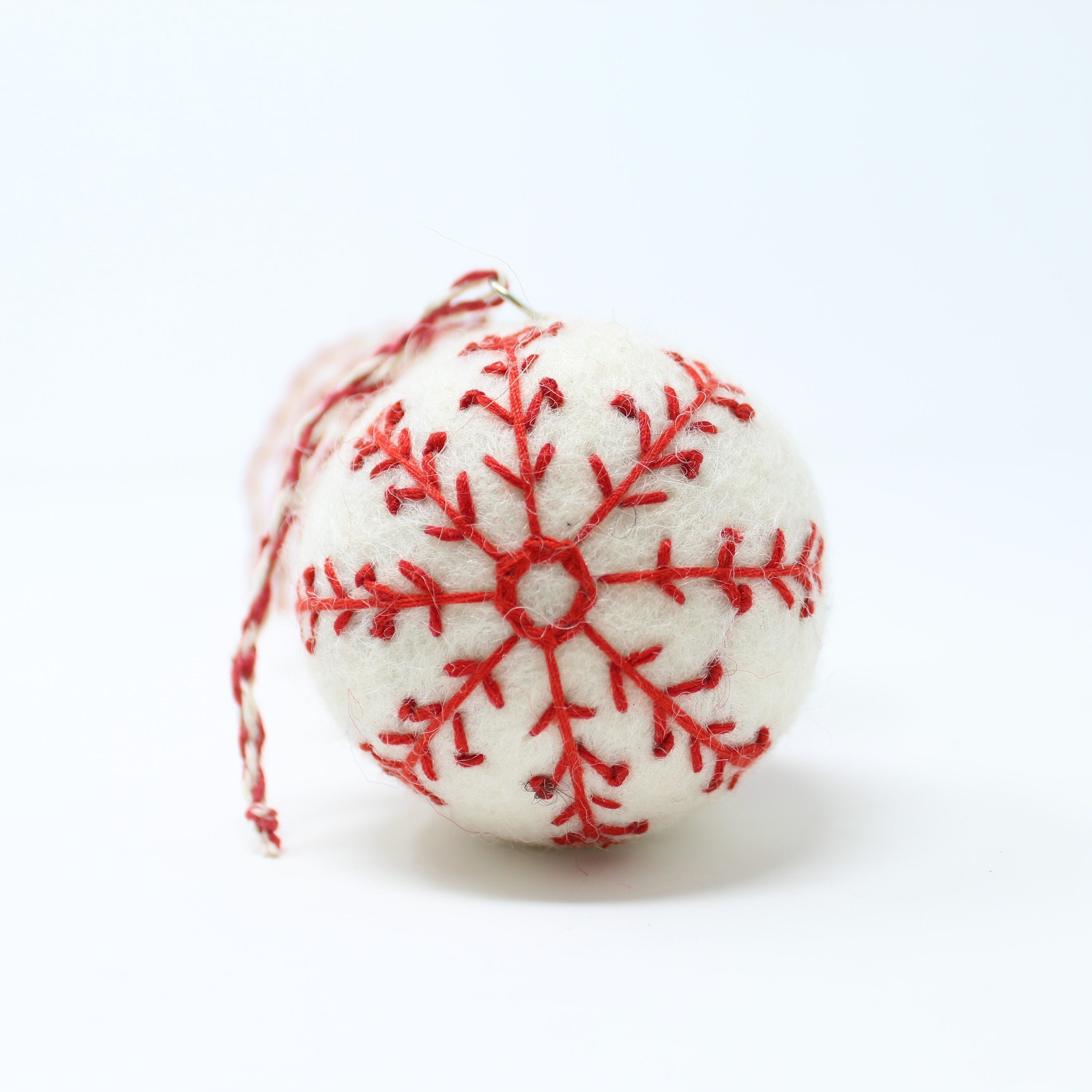 Felt Wool White Ball Star- Pack of 6 Christmas Tree Ornaments - Handmade from Eco-friendly dyes and 100% Wool - Fair Trade Certified