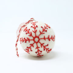 Felt Wool White Ball Star- Pack of 6 Christmas Tree Ornaments - Handmade from Eco-friendly dyes and 100% Wool - Fair Trade Certified