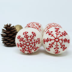 Felt Wool White Ball Star- Pack of 6 Christmas Tree Ornaments - Handmade from Eco-friendly dyes and 100% Wool - Fair Trade Certified