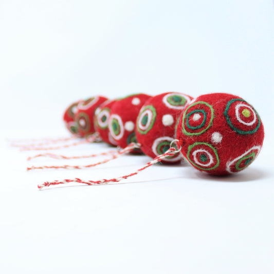 Felt Wool Red Balls - Felted Christmas Tree Ornaments - Handmade from Eco-friendly dyes and 100% Wool - Fair Trade Certified Set of 6