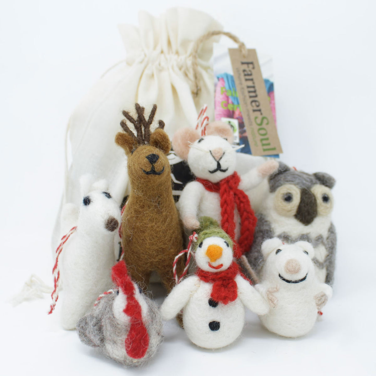 Felt Wool Christmas Ornament Classic Brother Mouse Animal Collection (7pcs)