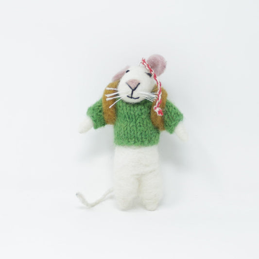 Felt Wool Christmas Ornament - Traveling Mouse with Backpack Christmas Tree Kit - Eco-friendly and Fair Trade Certified Collection