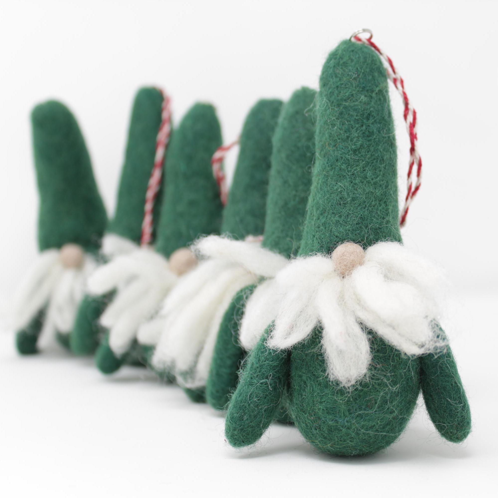 Felt Wool 6 Gnomes Ornament - Handmade Classic Felt Christmas Tree Kit - Eco-friendly and Fair Trade Certified Collection